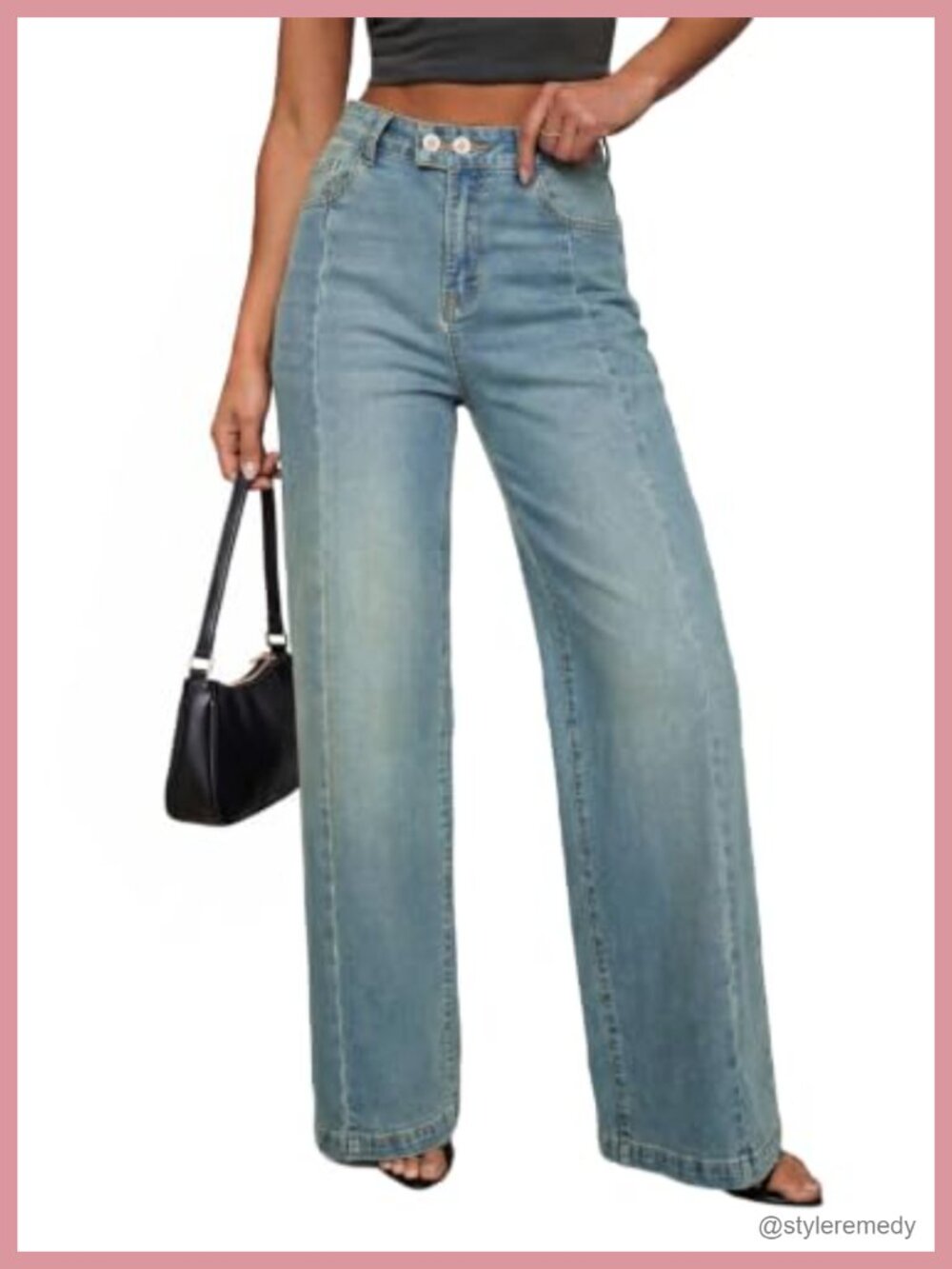 High Waisted Wide Leg Jeans | Stretchy Baggy Denim Pants with Front Seam and